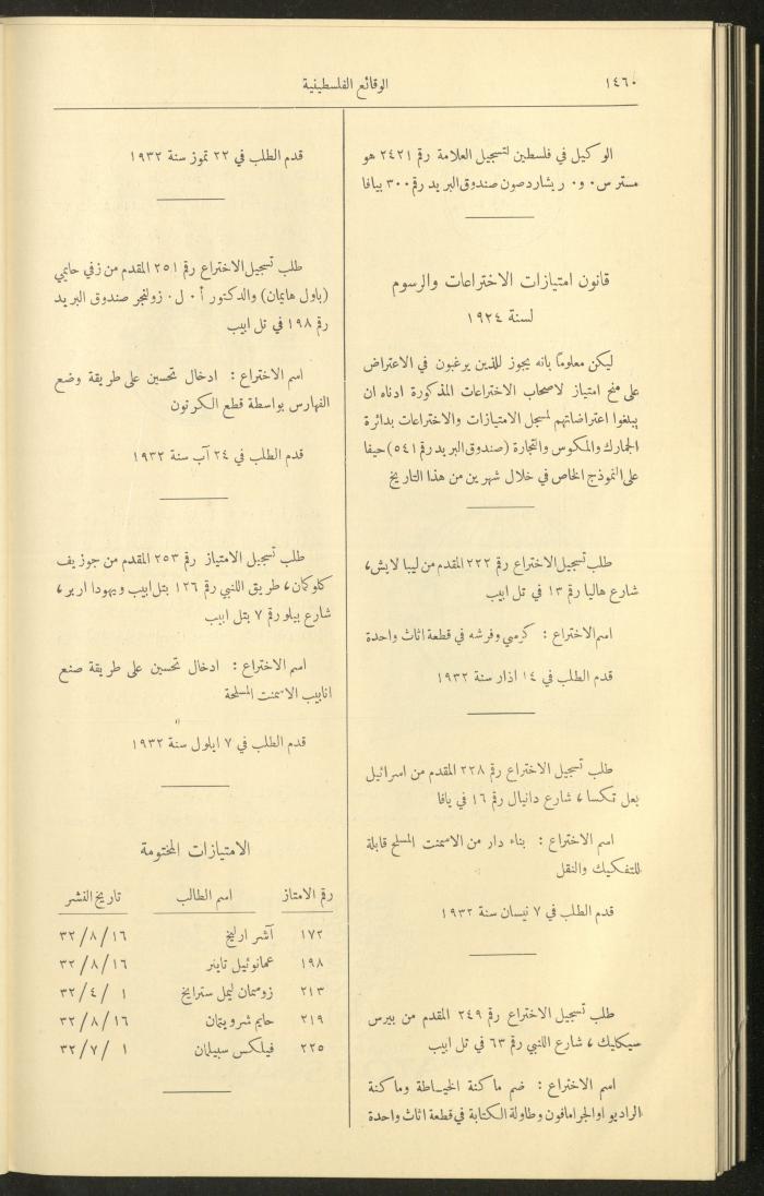 Issue 333 of the Palestinian Chronicles, the Official Newspaper of the Government of Palestine, 22 December 1932