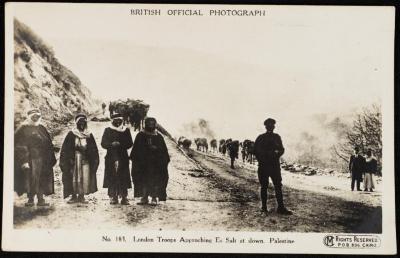 "London Troops Approaching es-Salt, Palestine ", a Postcard