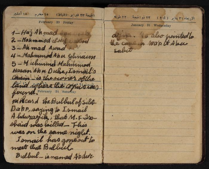 Othman al-Bushnaq's Notebook, Nablus, 1940