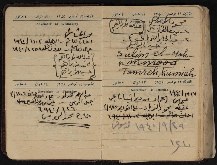 Othman al-Bushnaq's Notebook, Nablus, 1940
