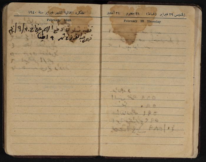 Othman al-Bushnaq's Notebook, Nablus, 1940