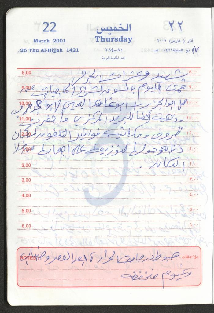 Mahmoud Khreisheh Diaries, Thinnaba- Tulkarm, 2001