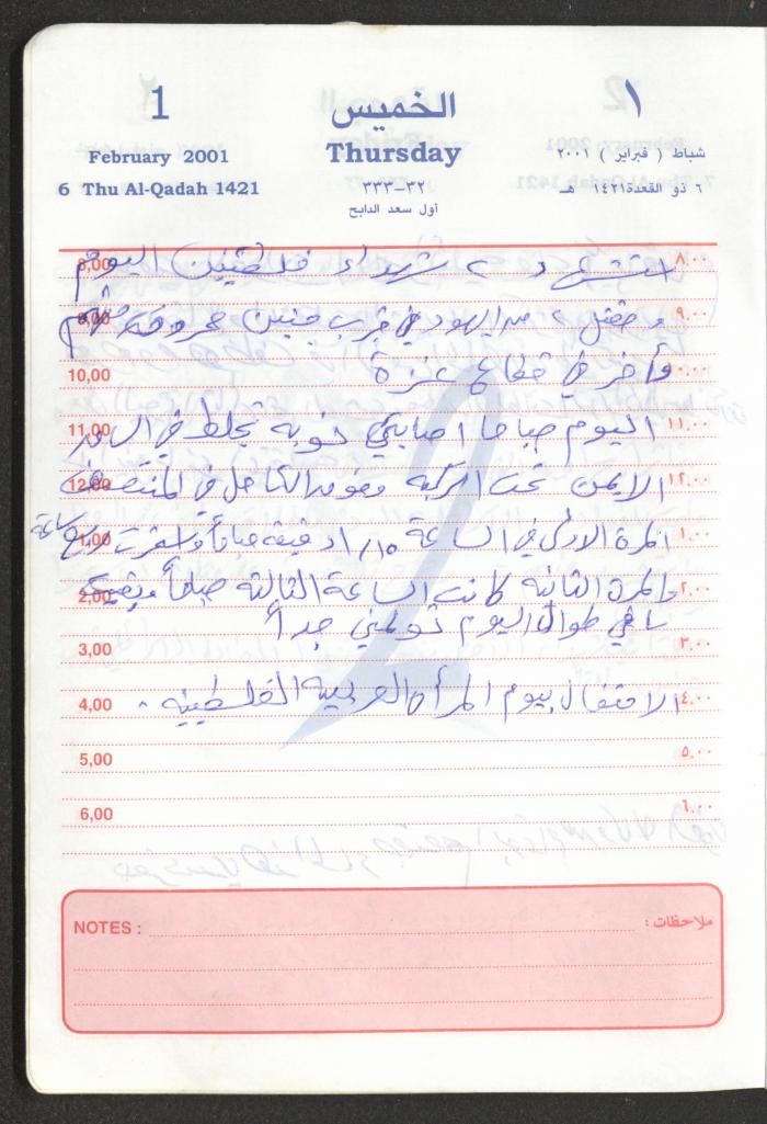 Mahmoud Khreisheh Diaries, Thinnaba- Tulkarm, 2001