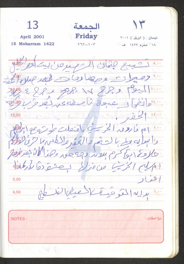 Mahmoud Khreisheh Diaries, Thinnaba- Tulkarm, 2001