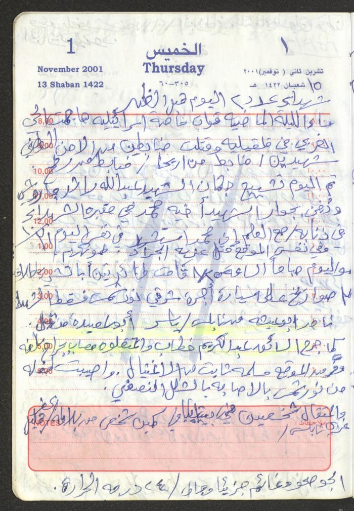 Mahmoud Khreisheh Diaries, Thinnaba- Tulkarm, 2001