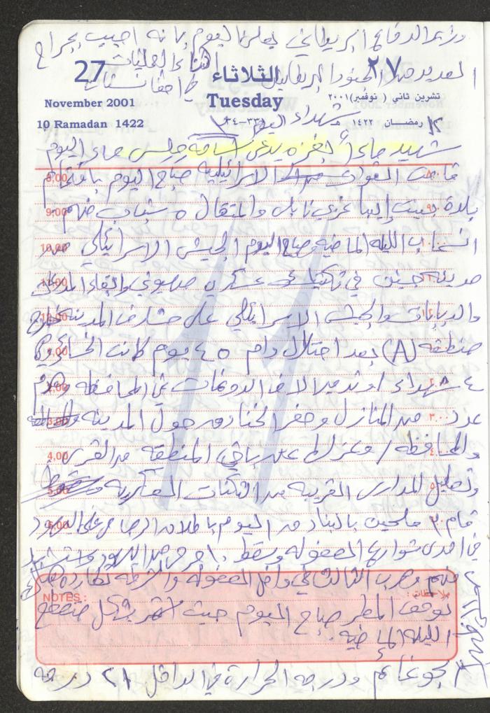 Mahmoud Khreisheh Diaries, Thinnaba- Tulkarm, 2001