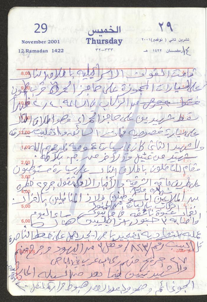 Mahmoud Khreisheh Diaries, Thinnaba- Tulkarm, 2001