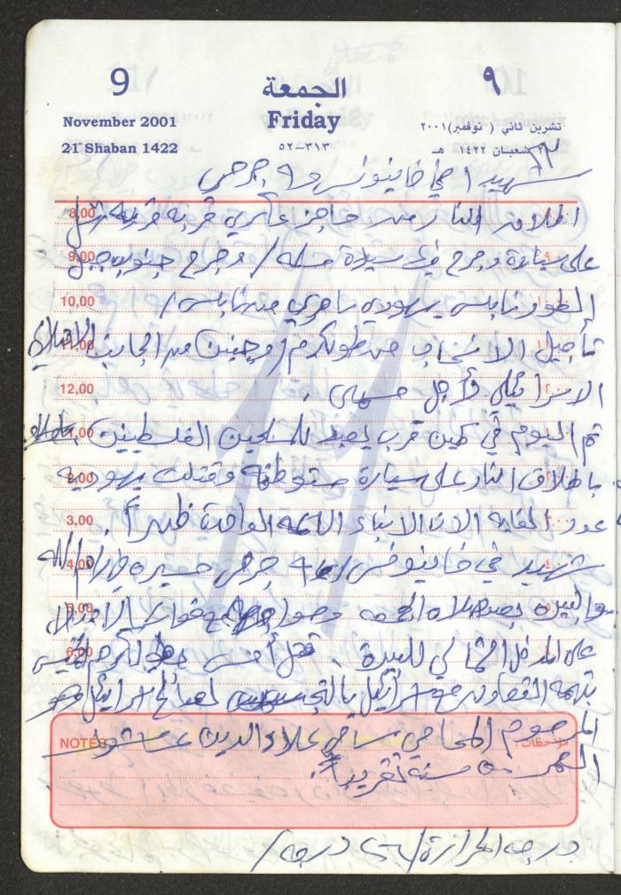 Mahmoud Khreisheh Diaries, Thinnaba- Tulkarm, 2001