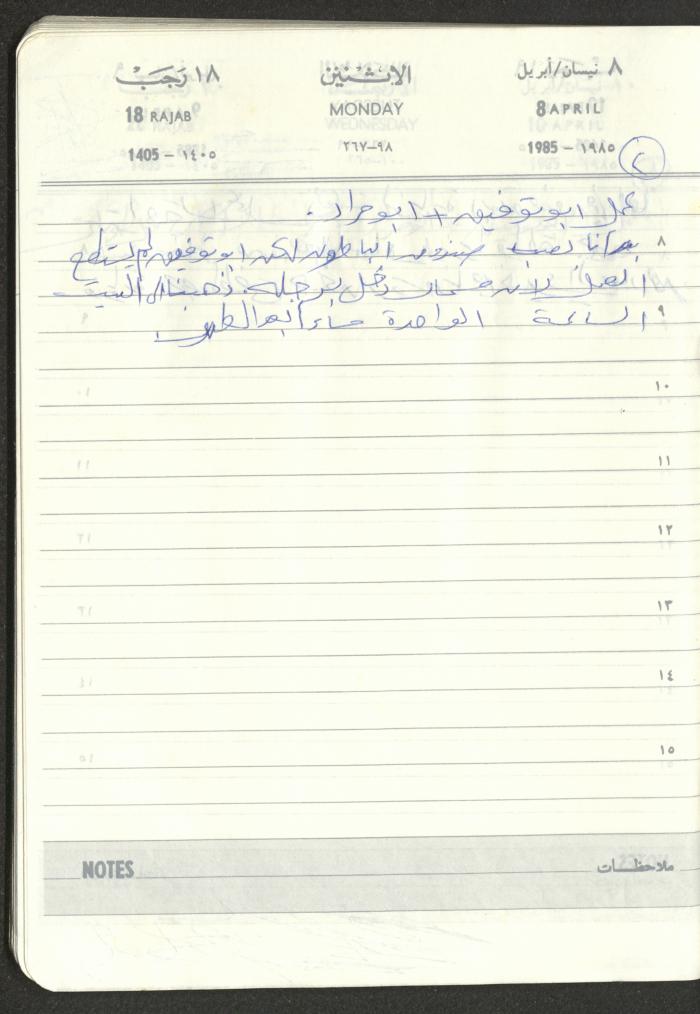 Mahmoud Khreisheh Diaries, Thinnaba- Tulkarm, 1985