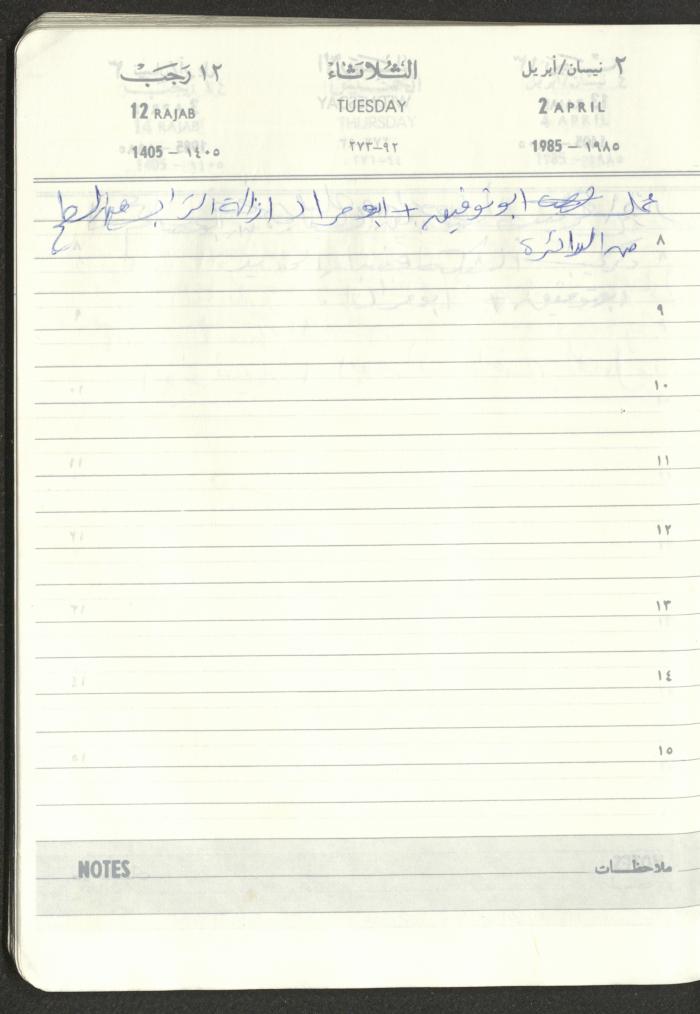 Mahmoud Khreisheh Diaries, Thinnaba- Tulkarm, 1985