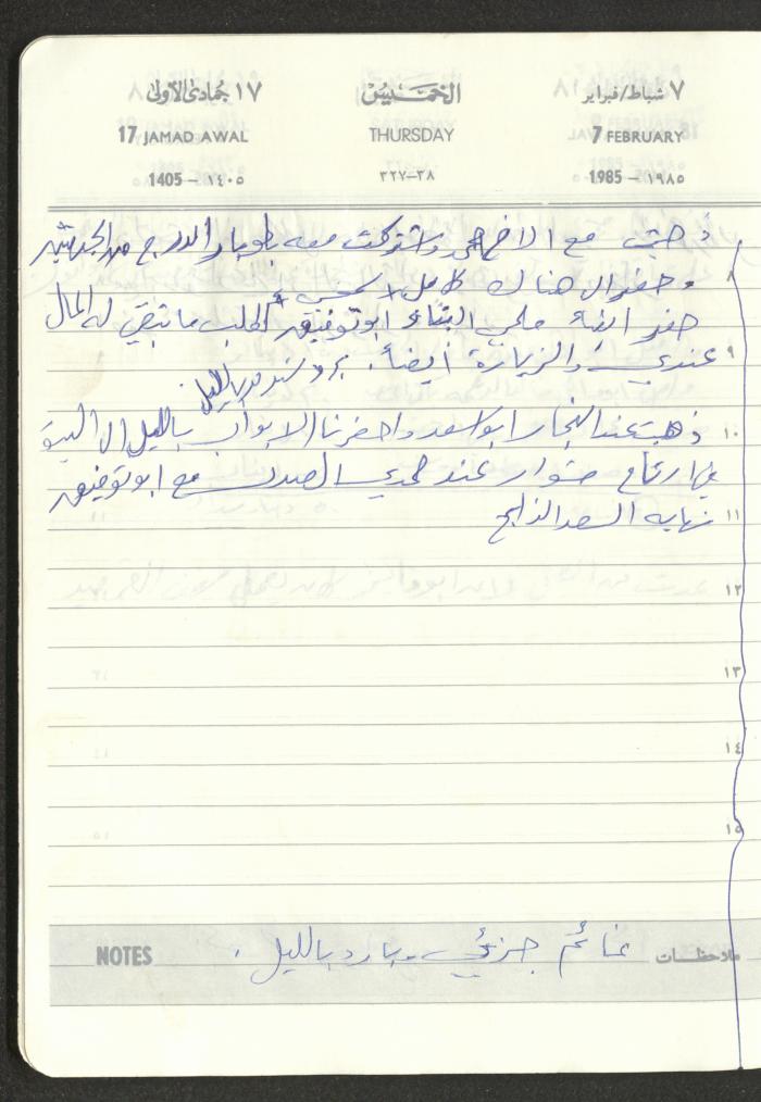 Mahmoud Khreisheh Diaries, Thinnaba- Tulkarm, 1985