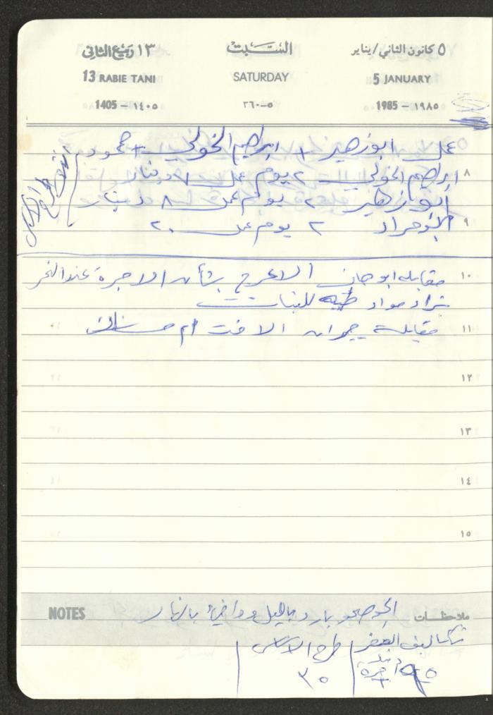 Mahmoud Khreisheh Diaries, Thinnaba- Tulkarm, 1985