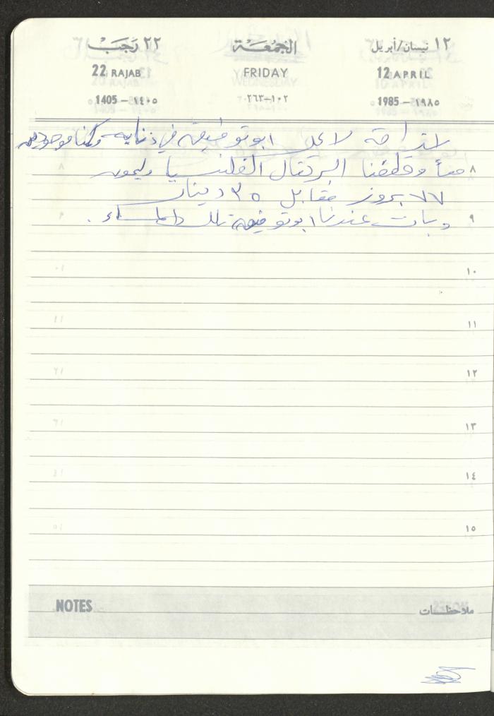 Mahmoud Khreisheh Diaries, Thinnaba- Tulkarm, 1985