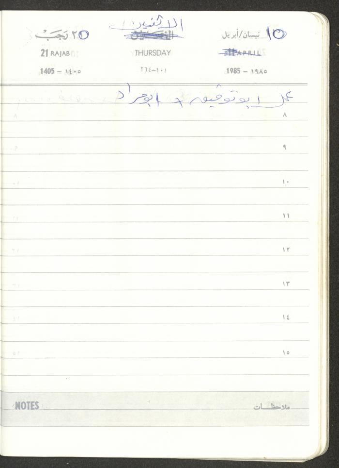 Mahmoud Khreisheh Diaries, Thinnaba- Tulkarm, 1985