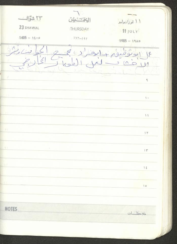 Mahmoud Khreisheh Diaries, Thinnaba- Tulkarm, 1985