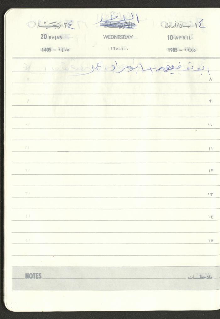 Mahmoud Khreisheh Diaries, Thinnaba- Tulkarm, 1985