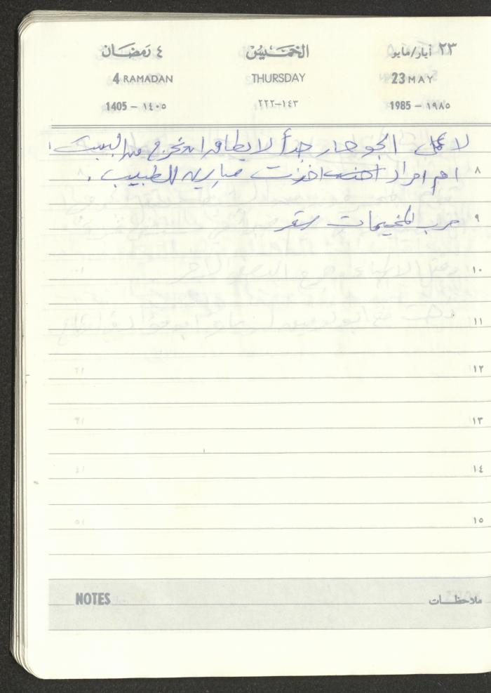 Mahmoud Khreisheh Diaries, Thinnaba- Tulkarm, 1985
