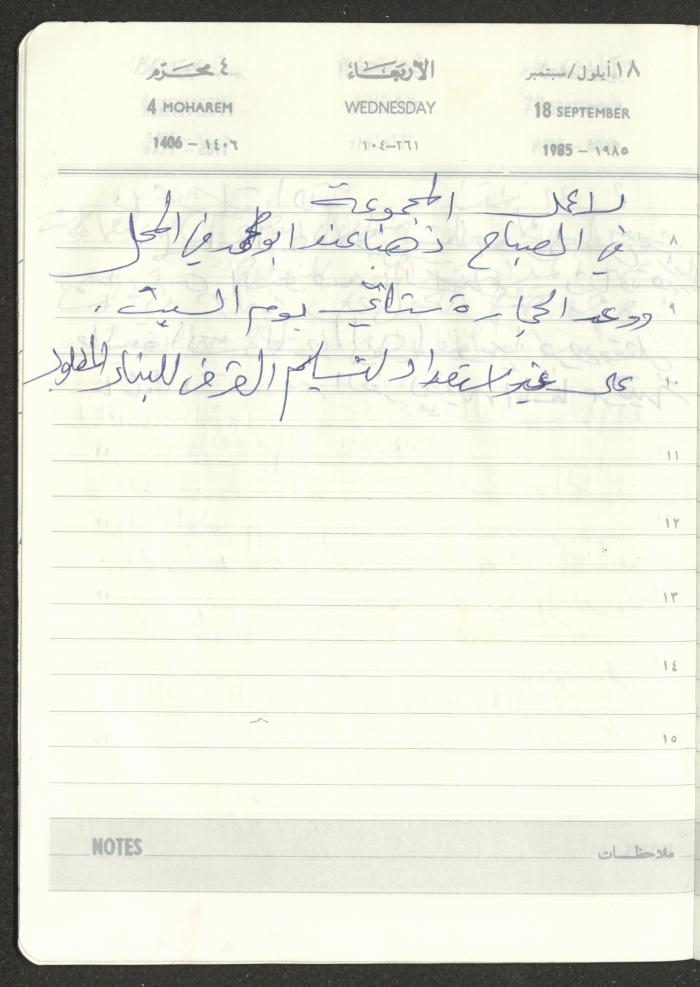 Mahmoud Khreisheh Diaries, Thinnaba- Tulkarm, 1985