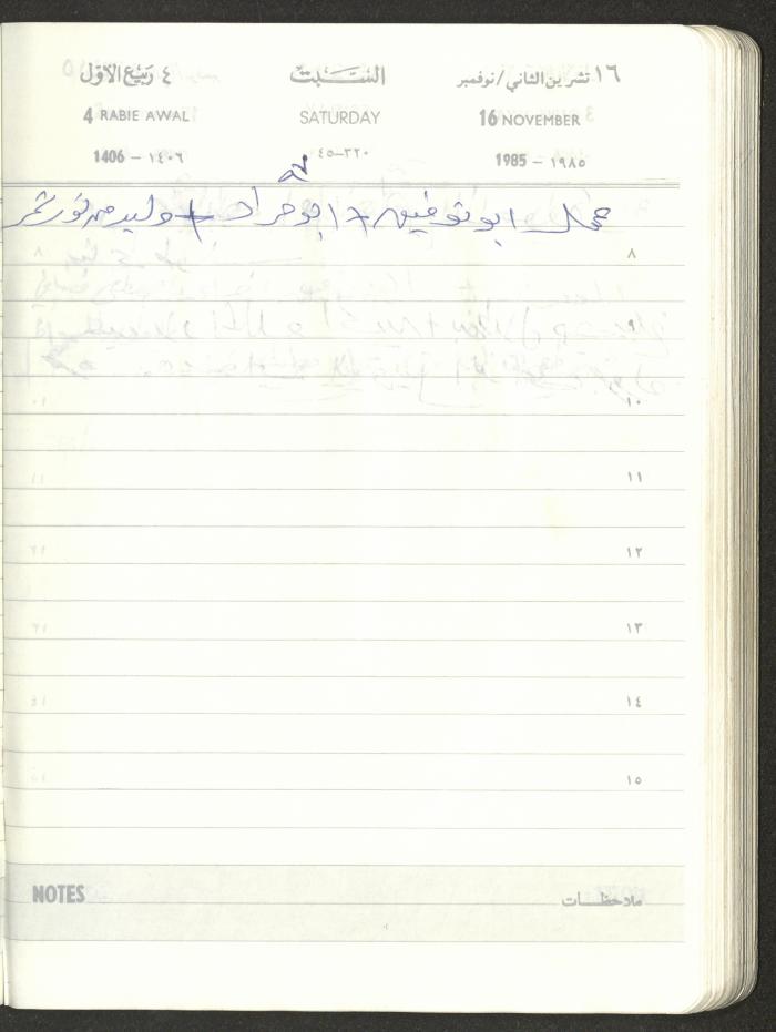 Mahmoud Khreisheh Diaries, Thinnaba- Tulkarm, 1985