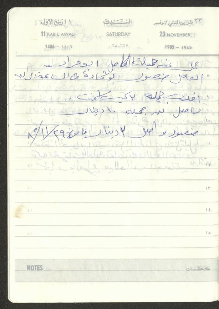Mahmoud Khreisheh Diaries, Thinnaba- Tulkarm, 1985
