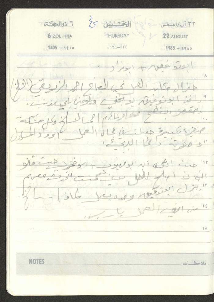 Mahmoud Khreisheh Diaries, Thinnaba- Tulkarm, 1985