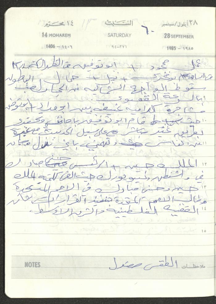 Mahmoud Khreisheh Diaries, Thinnaba- Tulkarm, 1985