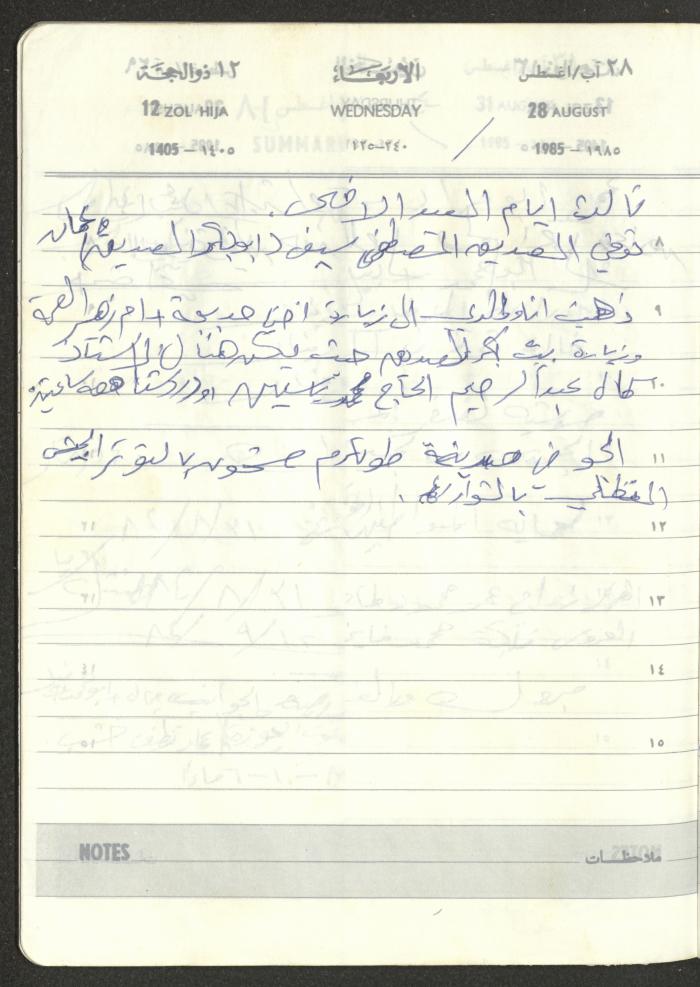 Mahmoud Khreisheh Diaries, Thinnaba- Tulkarm, 1985