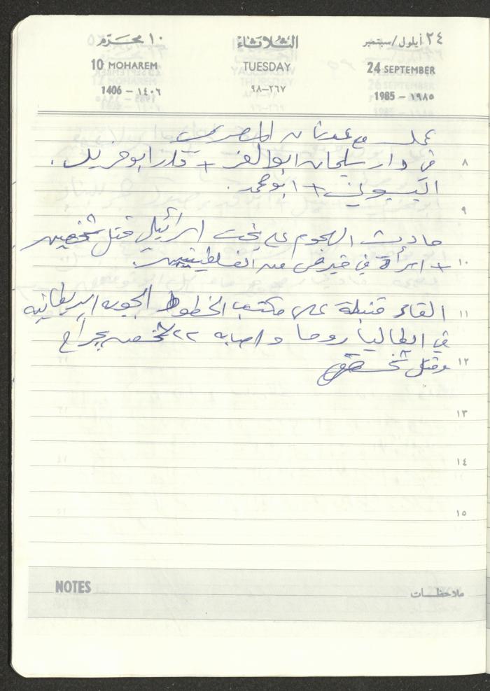 Mahmoud Khreisheh Diaries, Thinnaba- Tulkarm, 1985