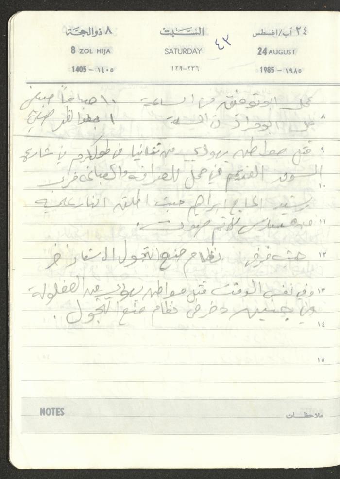 Mahmoud Khreisheh Diaries, Thinnaba- Tulkarm, 1985