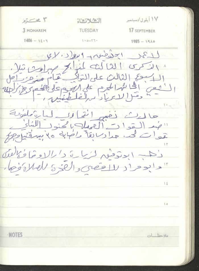 Mahmoud Khreisheh Diaries, Thinnaba- Tulkarm, 1985