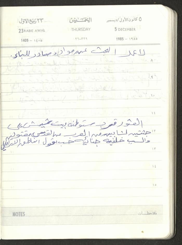 Mahmoud Khreisheh Diaries, Thinnaba- Tulkarm, 1985