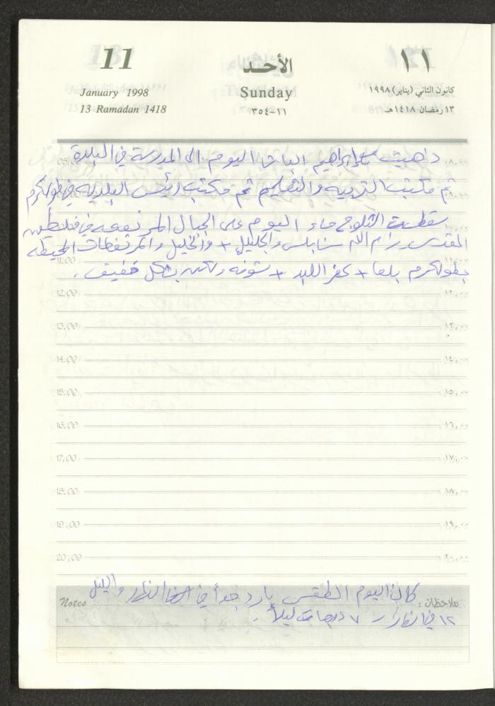 يوميات محمود خريشة، ذنابة- طولكرم، 1998