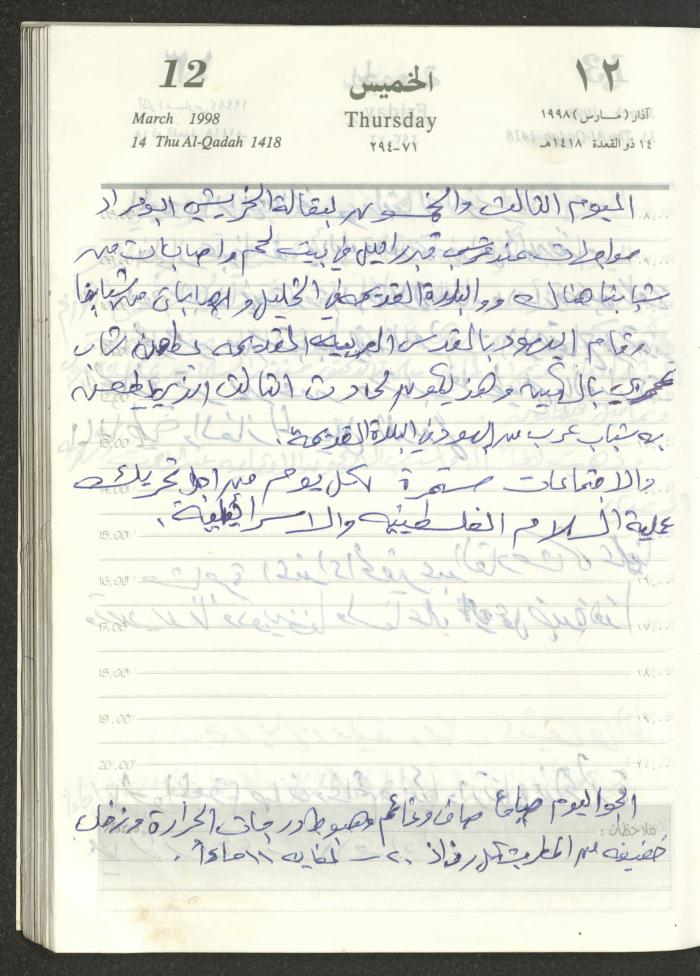 يوميات محمود خريشة، ذنابة- طولكرم، 1998