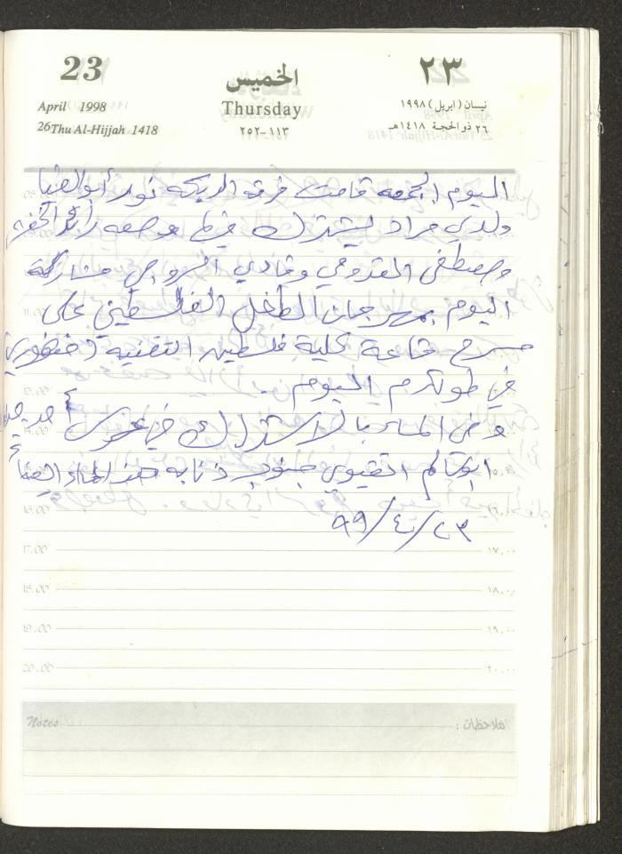 يوميات محمود خريشة، ذنابة- طولكرم، 1998