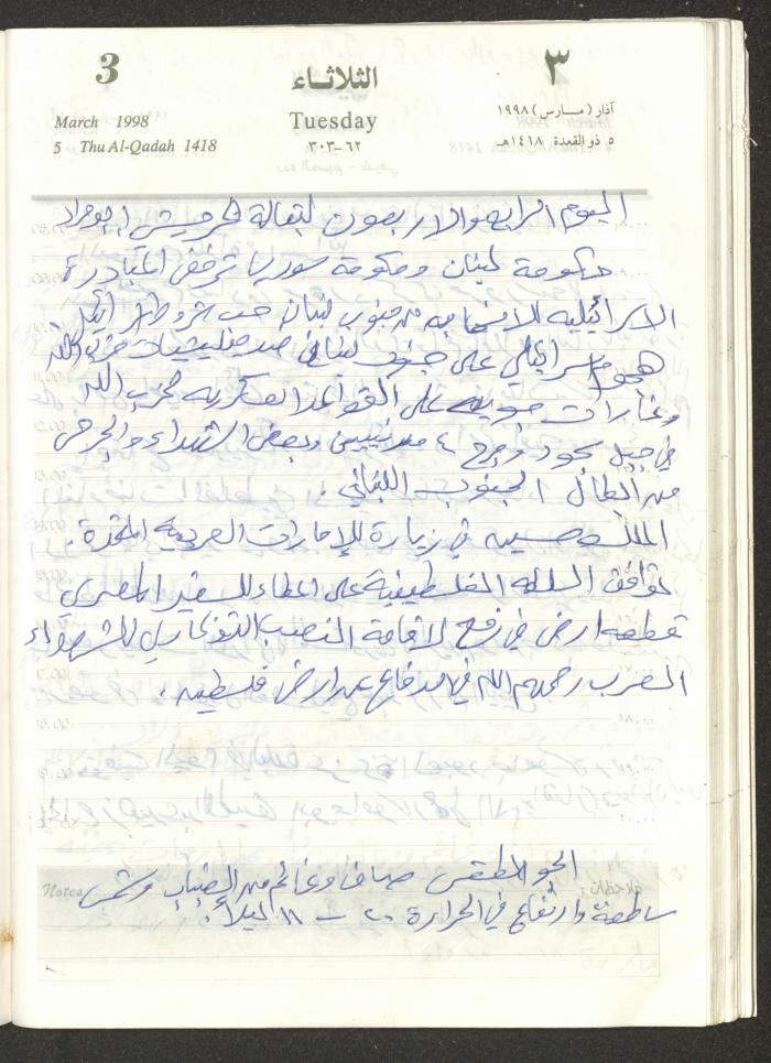يوميات محمود خريشة، ذنابة- طولكرم، 1998