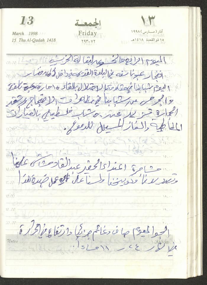 يوميات محمود خريشة، ذنابة- طولكرم، 1998
