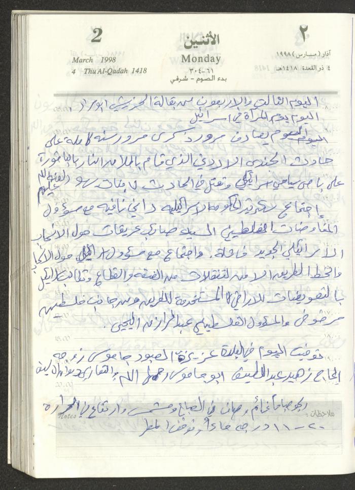 يوميات محمود خريشة، ذنابة- طولكرم، 1998
