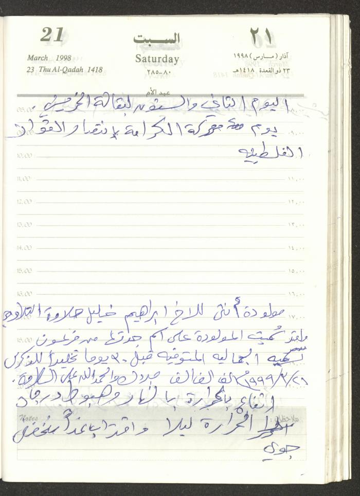 يوميات محمود خريشة، ذنابة- طولكرم، 1998
