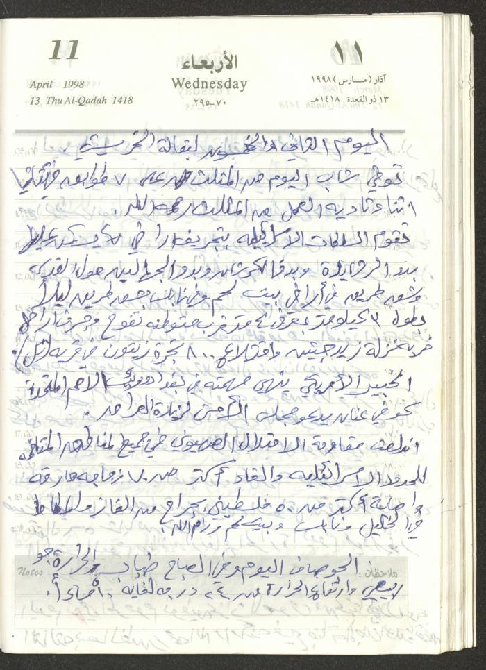 يوميات محمود خريشة، ذنابة- طولكرم، 1998