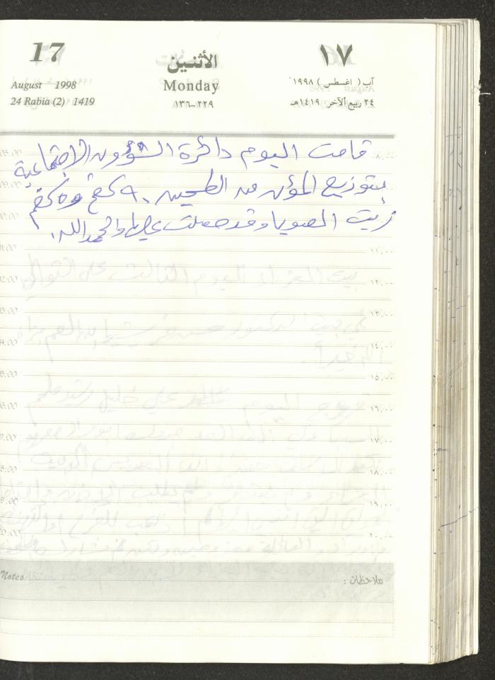 يوميات محمود خريشة، ذنابة- طولكرم، 1998