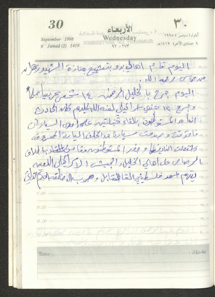 يوميات محمود خريشة، ذنابة- طولكرم، 1998