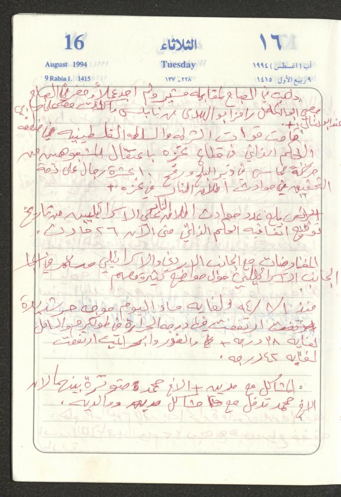 يوميات محمود خريشة، ذنابة- طولكرم، 1994