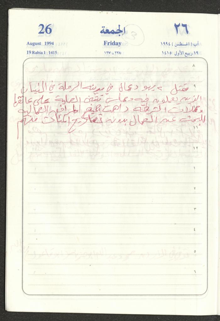 يوميات محمود خريشة، ذنابة- طولكرم، 1994