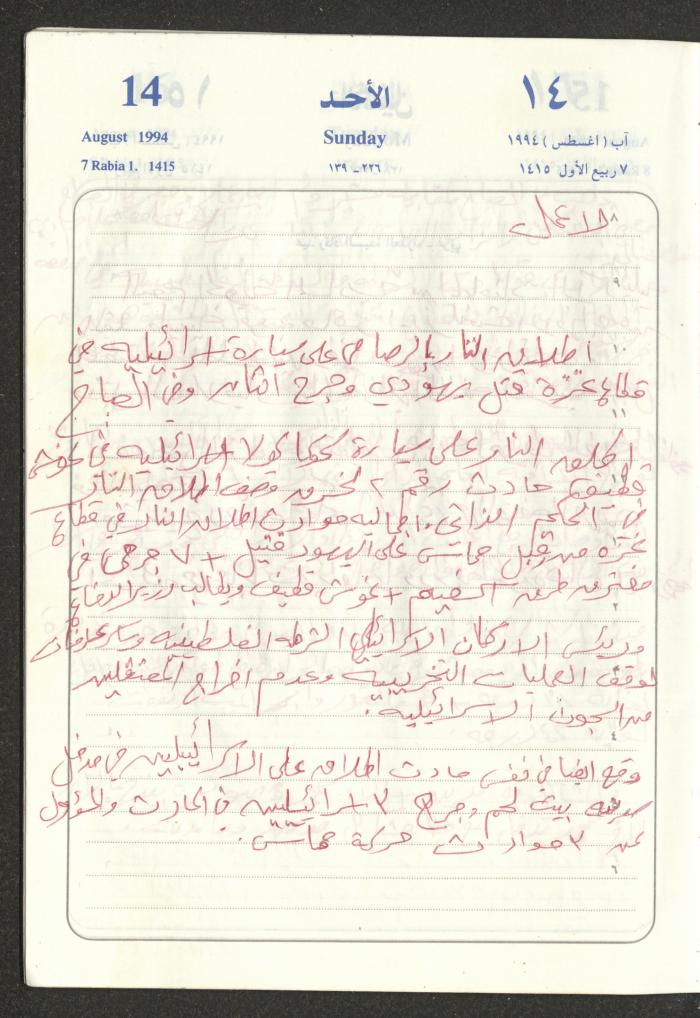 يوميات محمود خريشة، ذنابة- طولكرم، 1994
