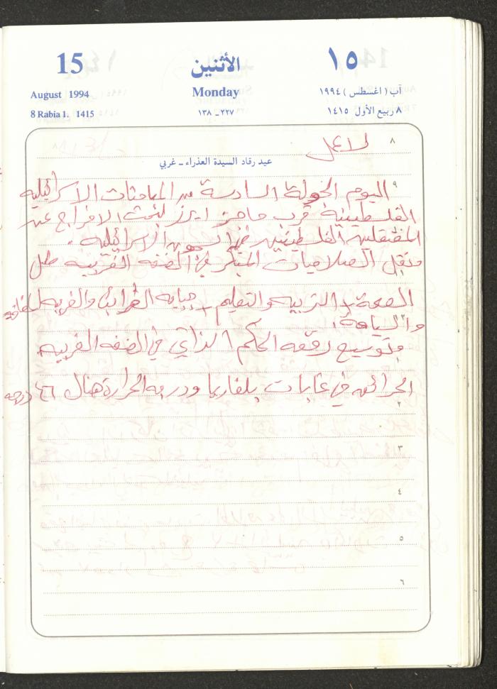 يوميات محمود خريشة، ذنابة- طولكرم، 1994