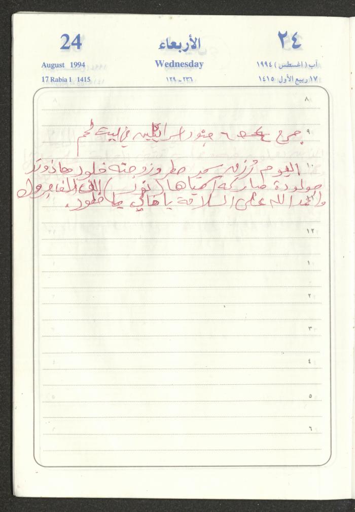 يوميات محمود خريشة، ذنابة- طولكرم، 1994
