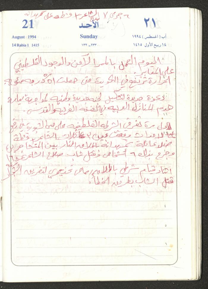 يوميات محمود خريشة، ذنابة- طولكرم، 1994