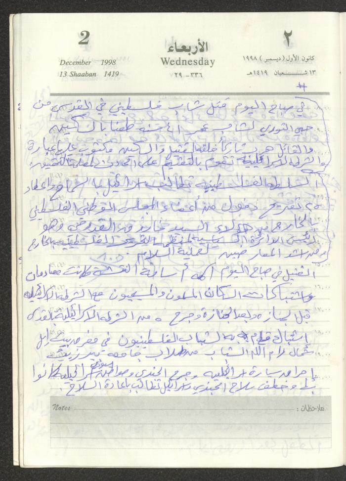 يوميات محمود خريشة، ذنابة- طولكرم، 1998