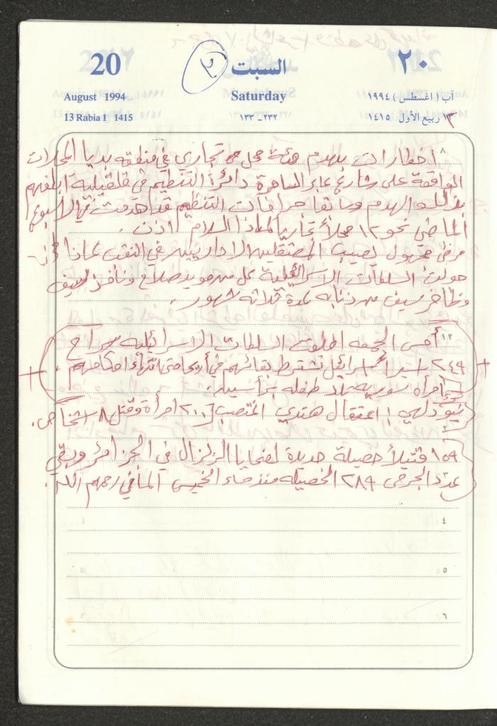 يوميات محمود خريشة، ذنابة- طولكرم، 1994