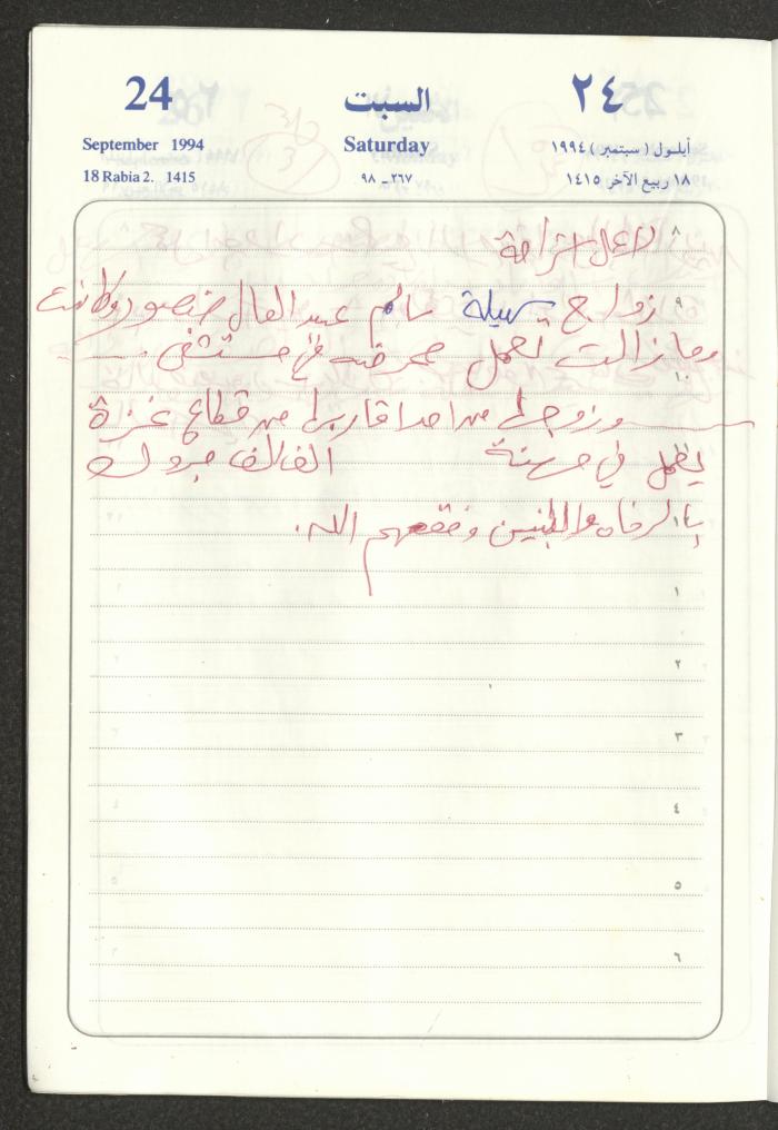 يوميات محمود خريشة، ذنابة- طولكرم، 1994